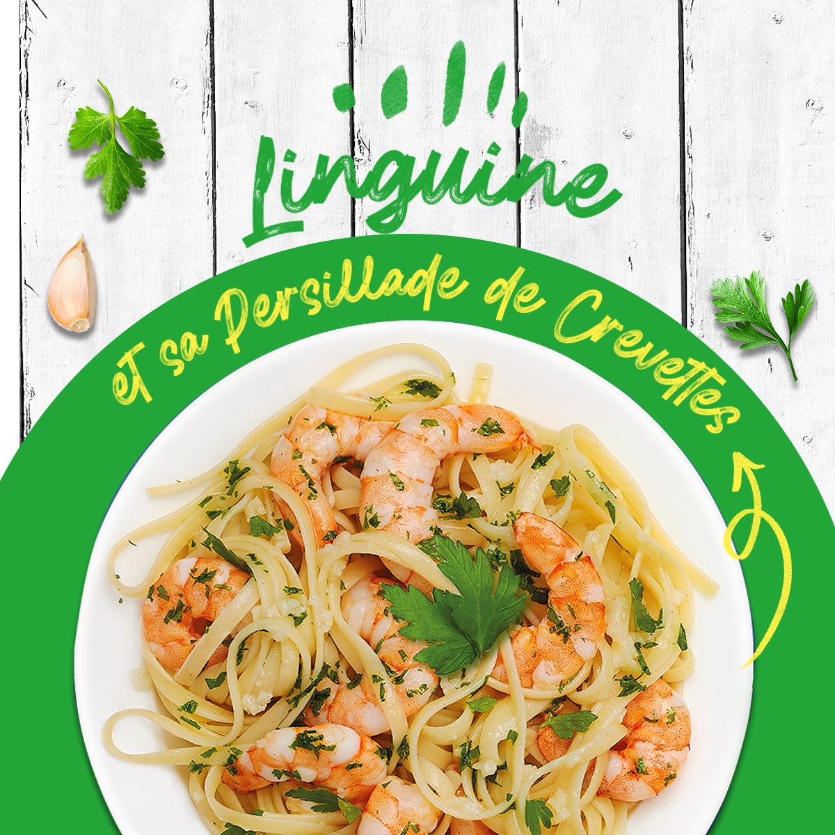 Linguine et sa Persillade de Crevettes Ail et Persil et huile d'olive